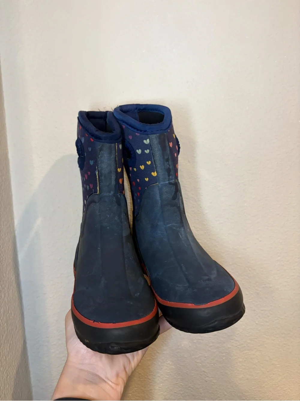 Kids Navy Heart-Print Rain Boots
